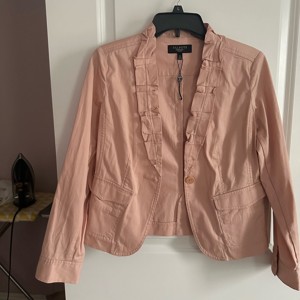Talbots Pink Ruffle-Trim Cotton Jacket